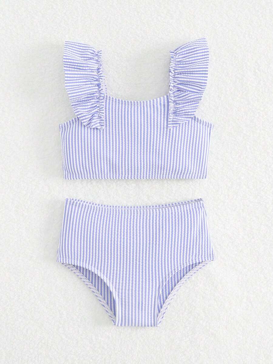 Baby Girls Leopard Print Bikini Set With Ruffle Trim Cute Summer Swimwear