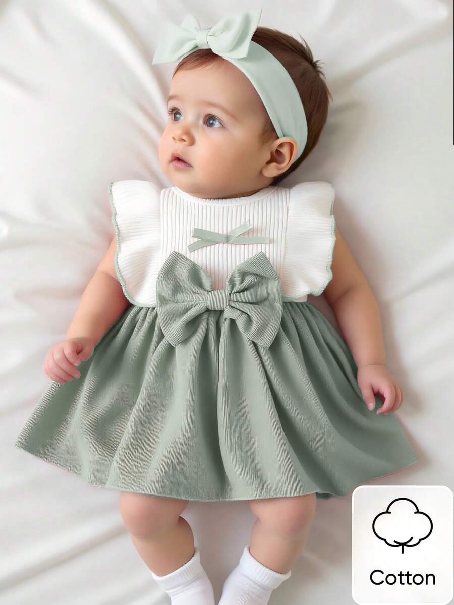 Baby Lace Collar Pink Bow Dress for Elegant Retro Summer Wear