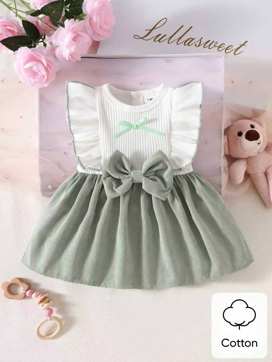 Baby Lace Collar Pink Bow Dress for Elegant Retro Summer Wear