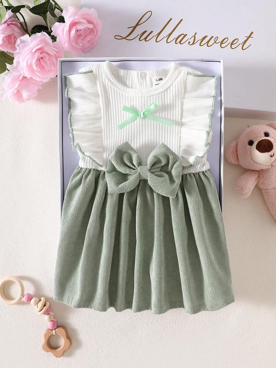 Baby Lace Collar Pink Bow Dress for Elegant Retro Summer Wear