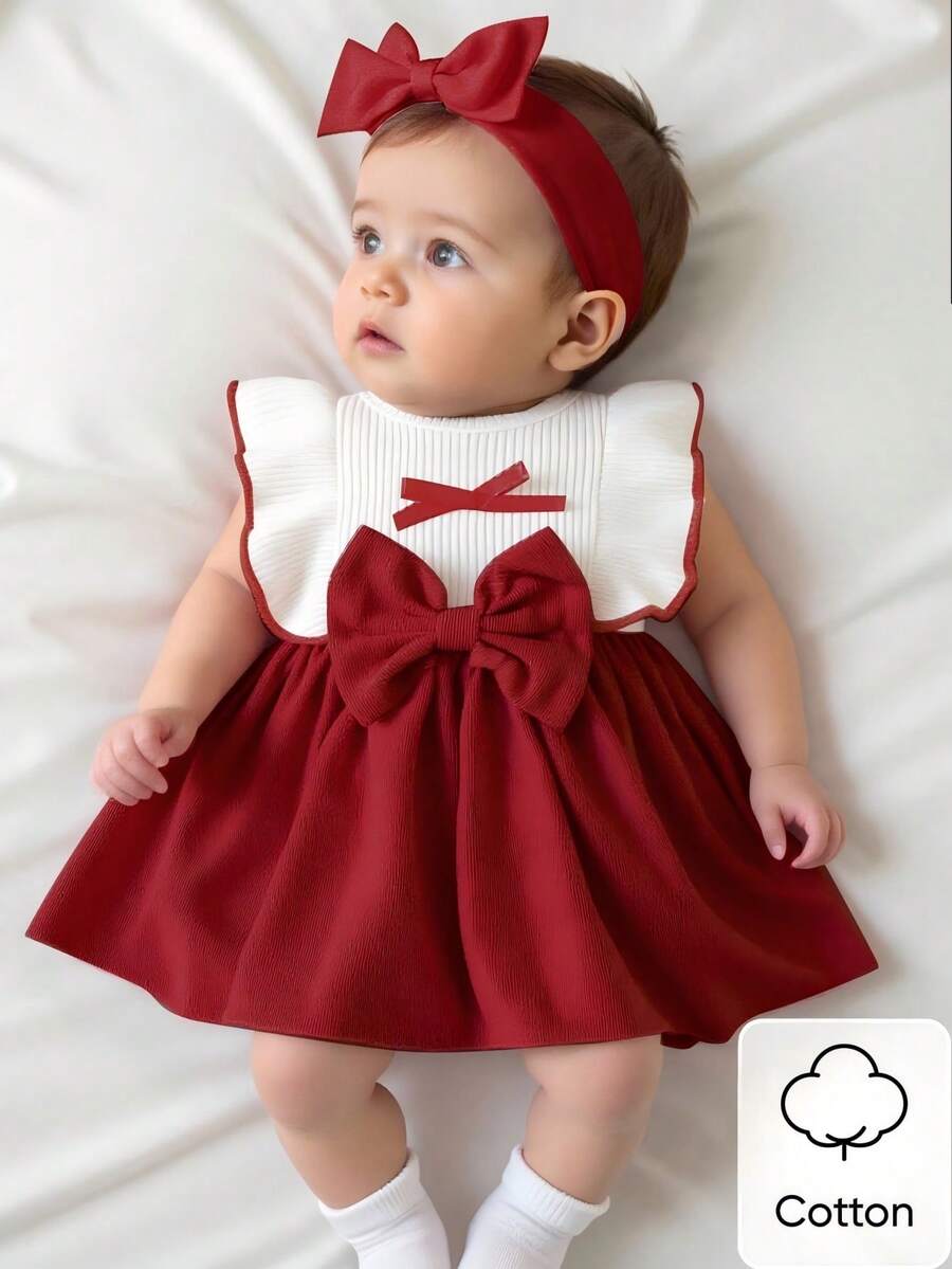 Baby Lace Collar Pink Bow Dress for Elegant Retro Summer Wear