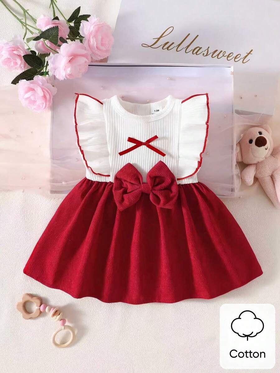 Baby Lace Collar Pink Bow Dress for Elegant Retro Summer Wear