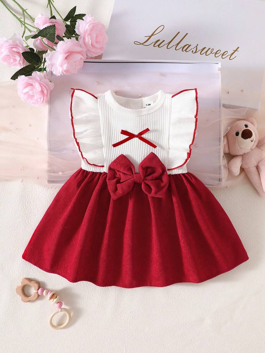 Baby Lace Collar Pink Bow Dress for Elegant Retro Summer Wear