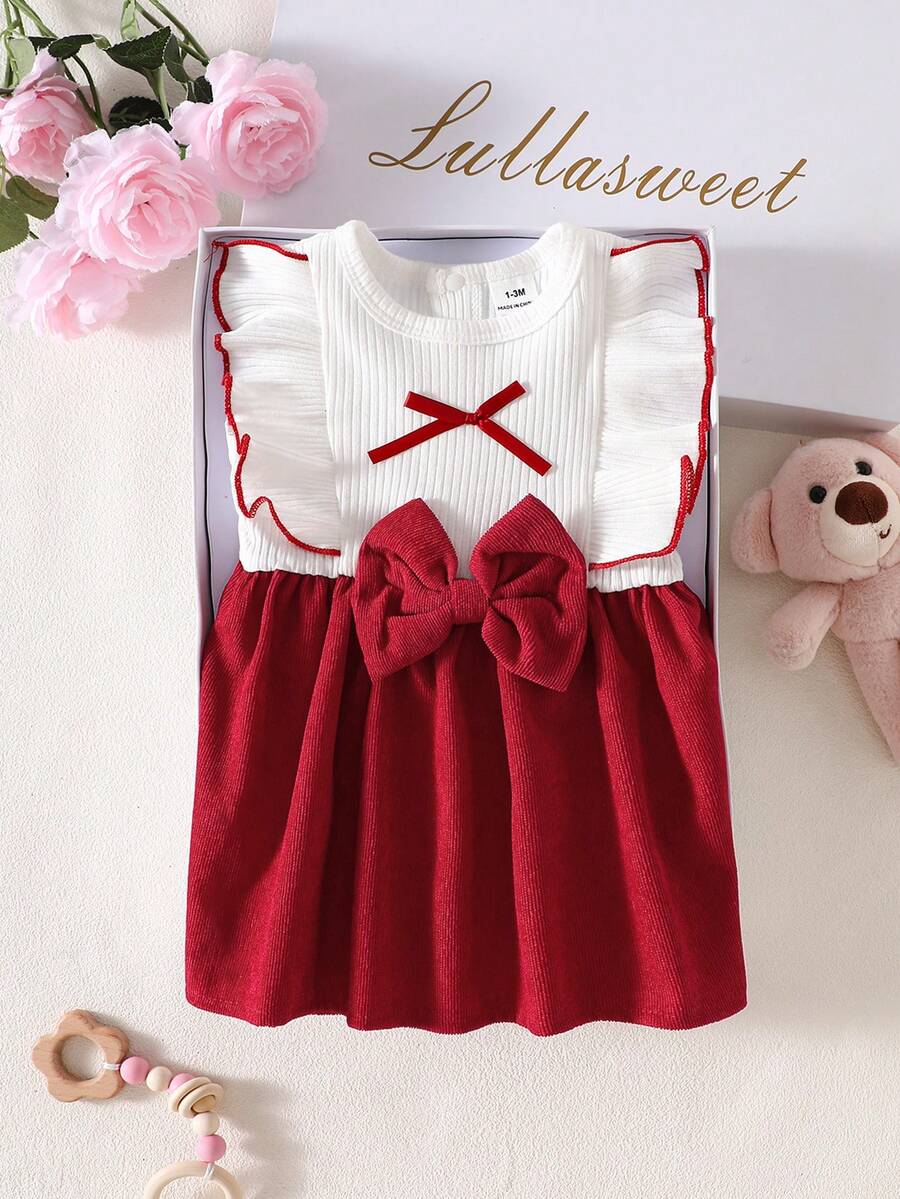 Baby Lace Collar Pink Bow Dress for Elegant Retro Summer Wear