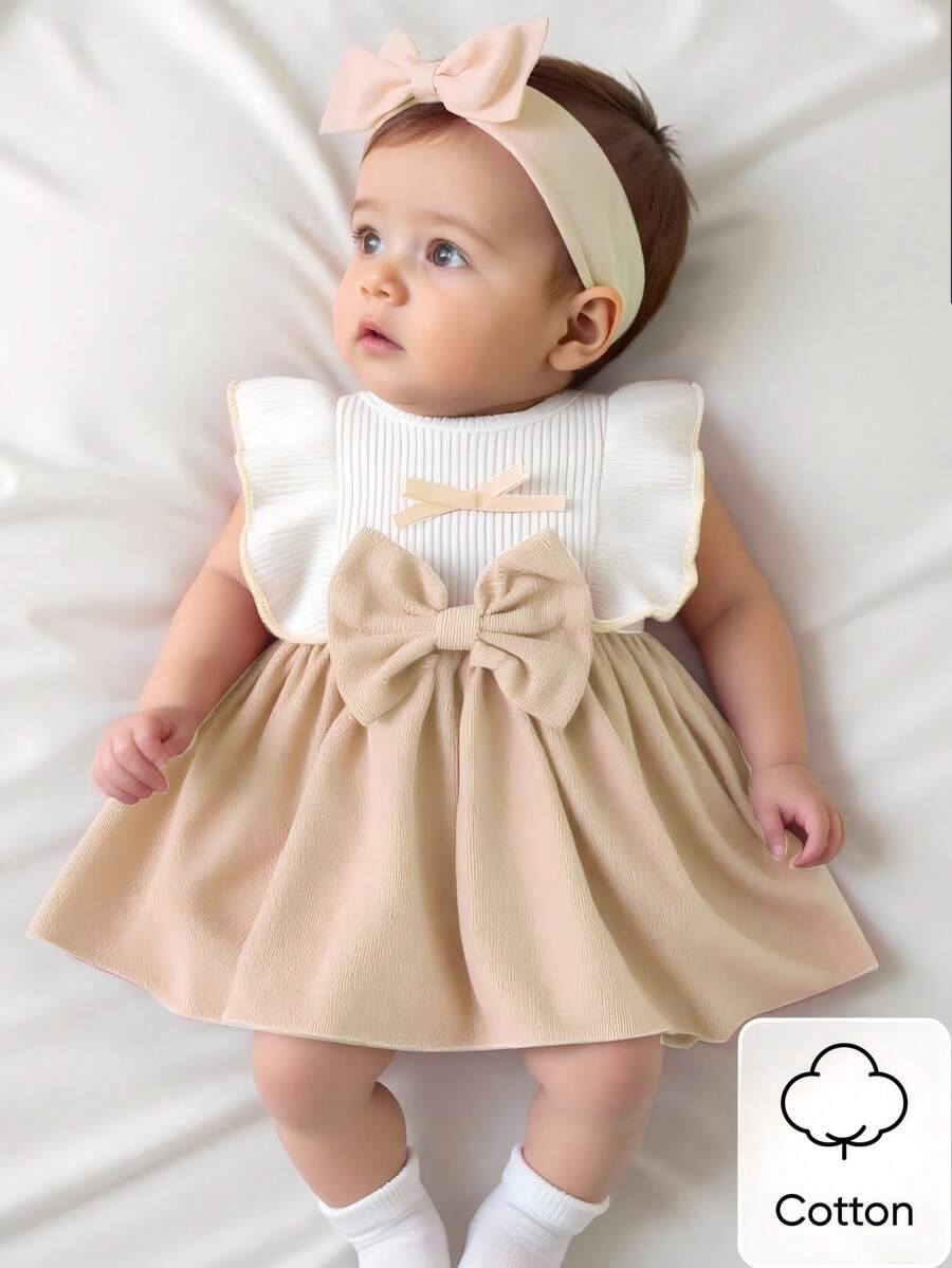Baby Lace Collar Pink Bow Dress for Elegant Retro Summer Wear