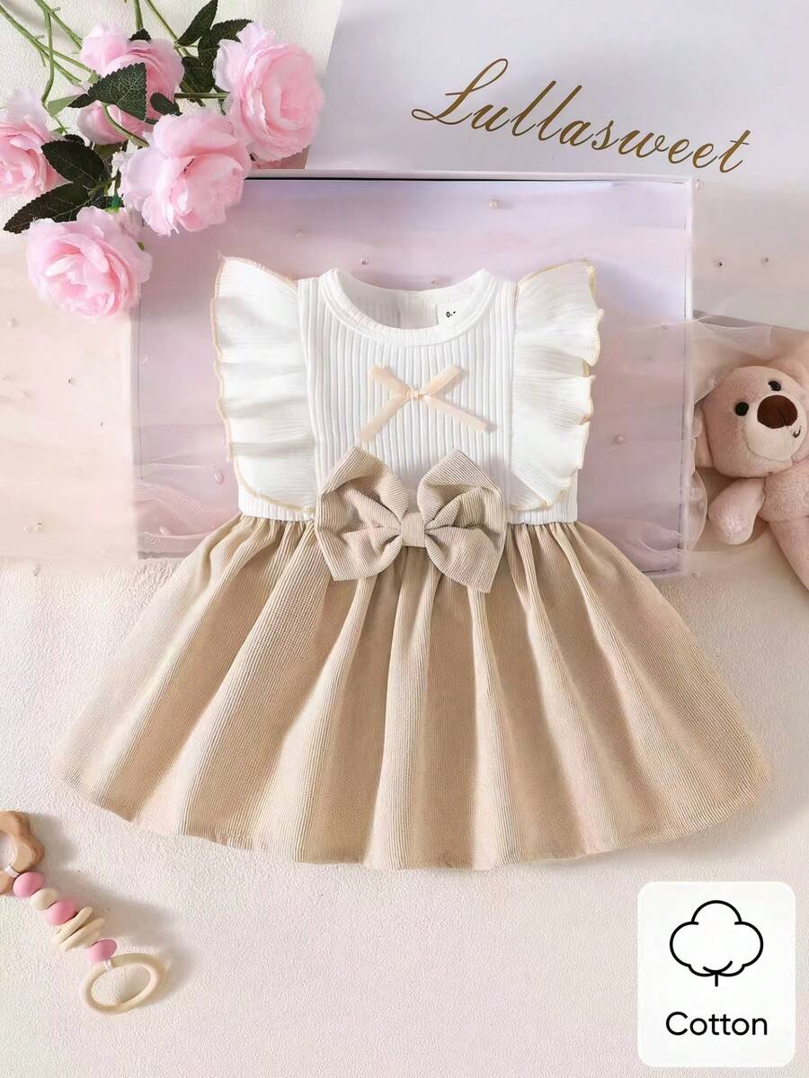 Baby Lace Collar Pink Bow Dress for Elegant Retro Summer Wear