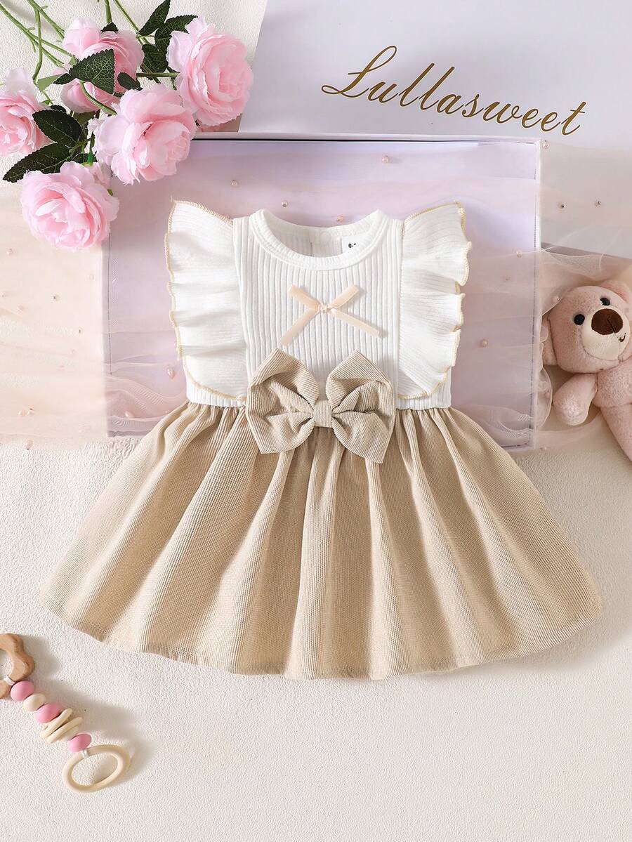 Baby Lace Collar Pink Bow Dress for Elegant Retro Summer Wear