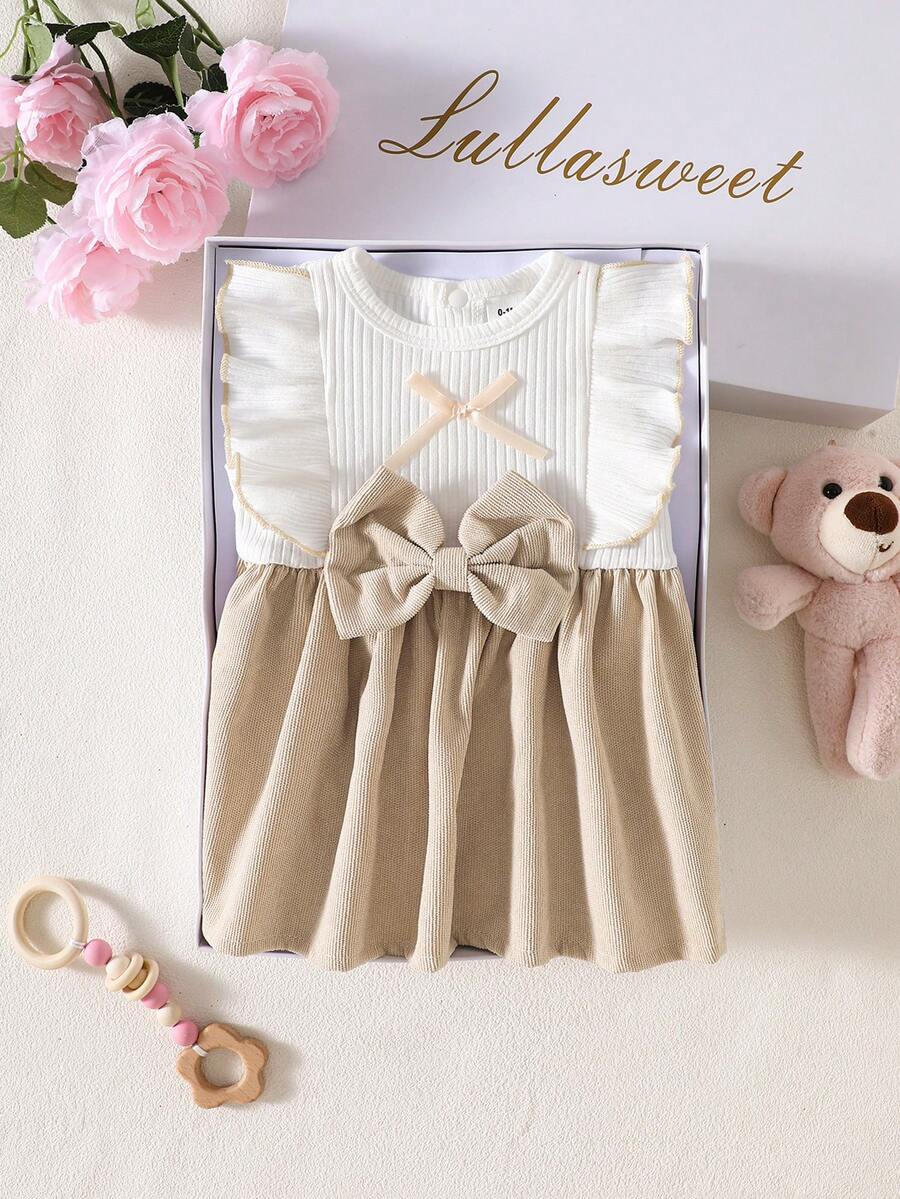 Baby Lace Collar Pink Bow Dress for Elegant Retro Summer Wear