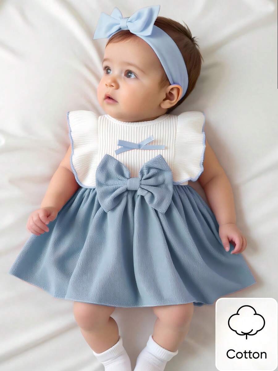 Baby Lace Collar Pink Bow Dress for Elegant Retro Summer Wear
