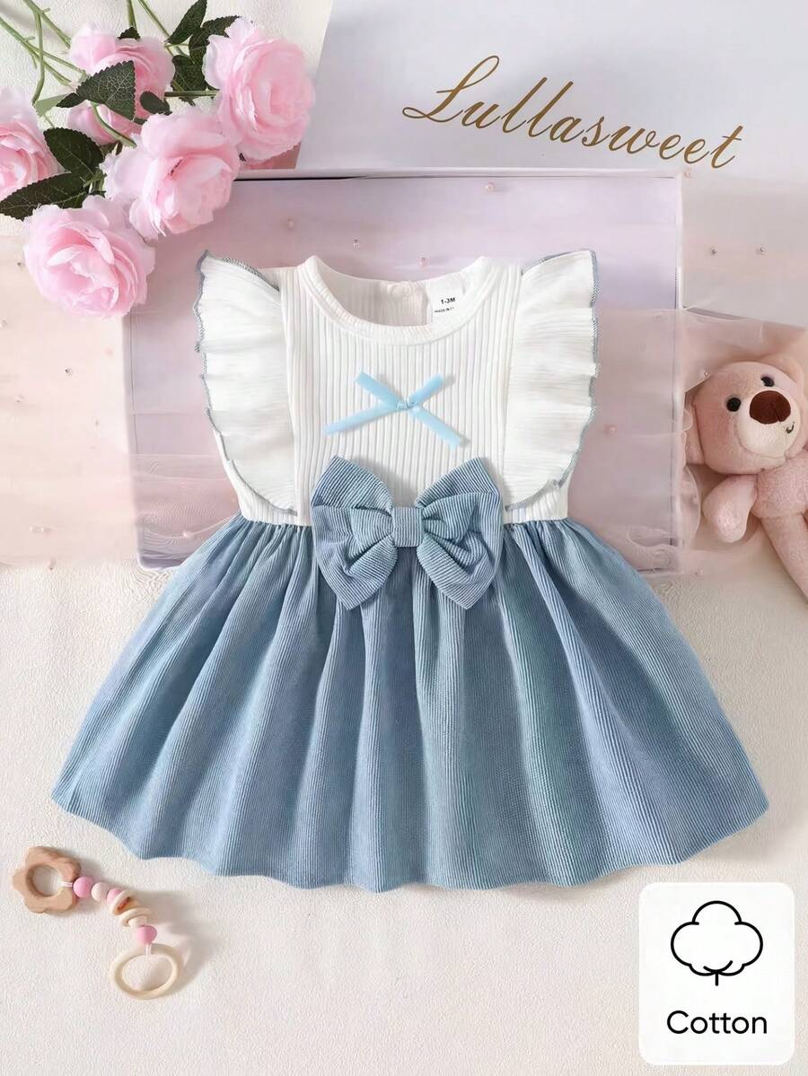 Baby Lace Collar Pink Bow Dress for Elegant Retro Summer Wear