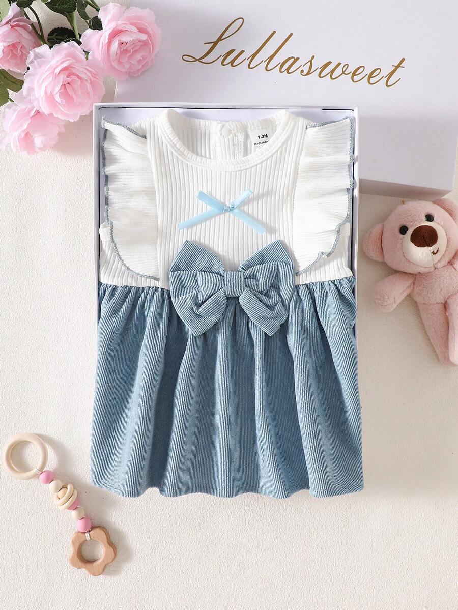 Baby Lace Collar Pink Bow Dress for Elegant Retro Summer Wear