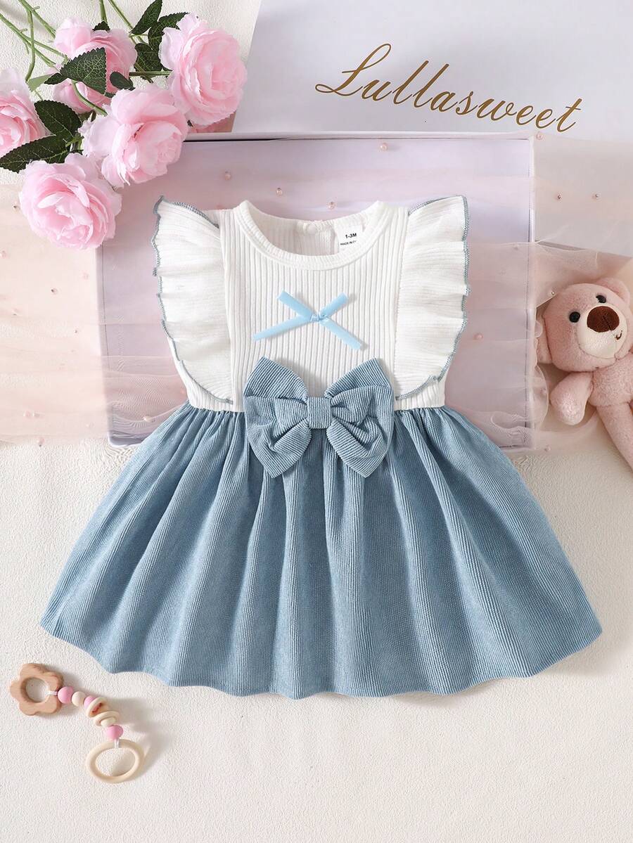 Baby Lace Collar Pink Bow Dress for Elegant Retro Summer Wear