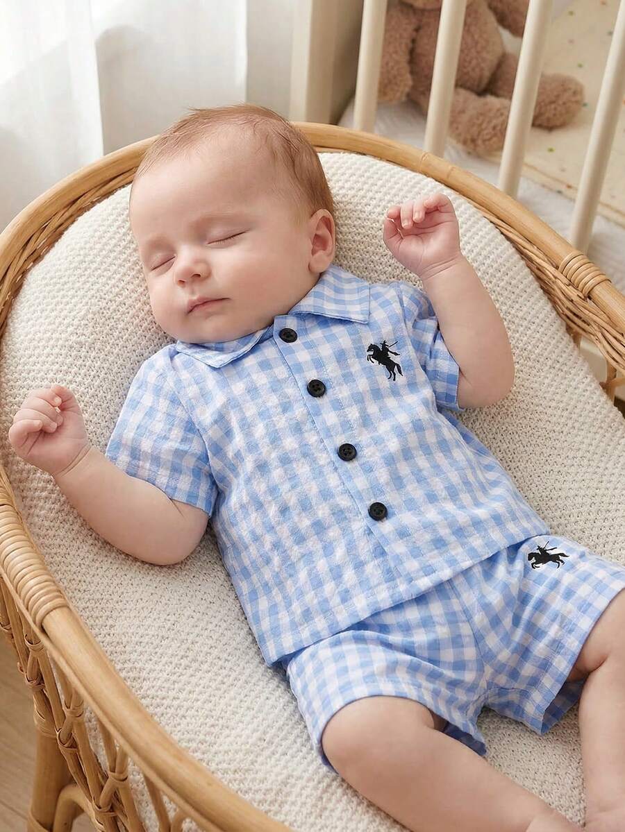 2PCS Baby Boy Gentleman Style Shirt and Shorts Set for Stylish Summer Daily Wear