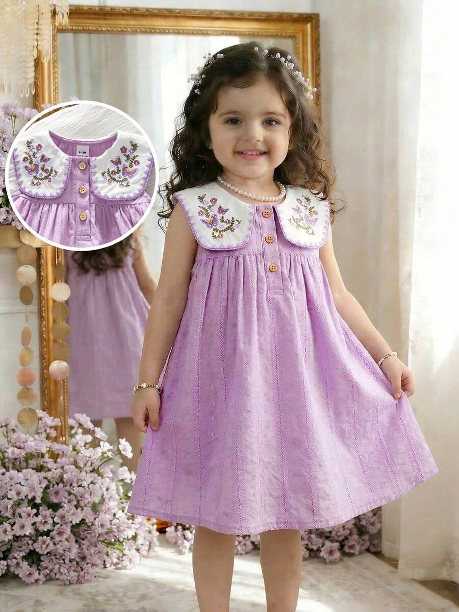 Ruffle Collar Floral Print Sleeveless Dress for Baby Girls