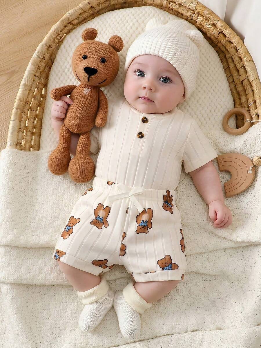 Baby Lion Print Romper and Shorts Set for Daily Wear and Photoshoots