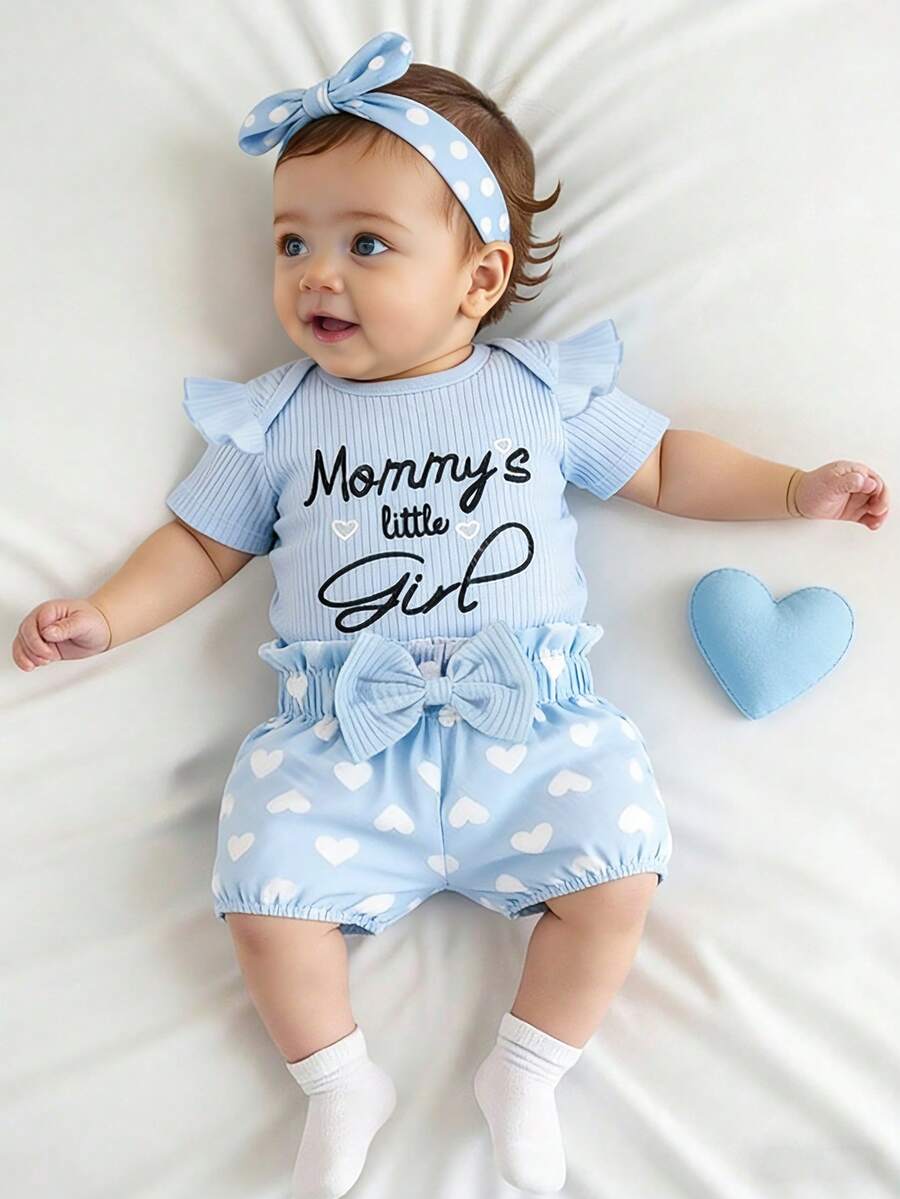 Cute Kids 3-Piece Casual Outfit Set For Toddlers – Embroidery Bodysuit, Soft Pants & Matching Bow Headband