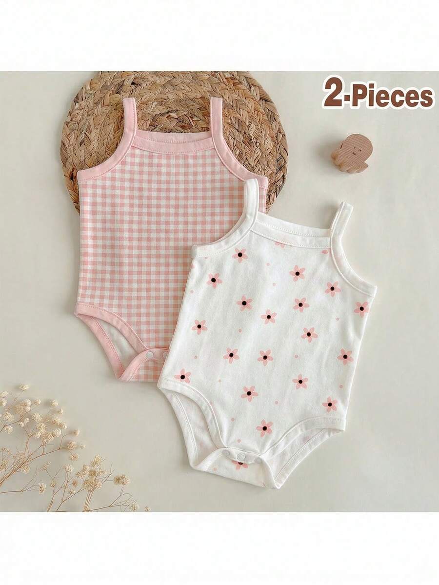 Newborn Baby Girl Floral Botanical Camisole Bodysuit - Rib-Knit 2 Piece Coordinating Set