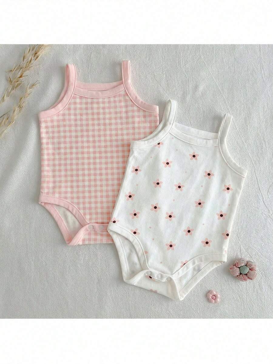Newborn Baby Girl Floral Botanical Camisole Bodysuit - Rib-Knit 2 Piece Coordinating Set