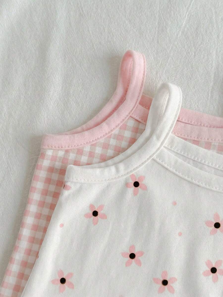 Newborn Baby Girl Floral Botanical Camisole Bodysuit - Rib-Knit 2 Piece Coordinating Set
