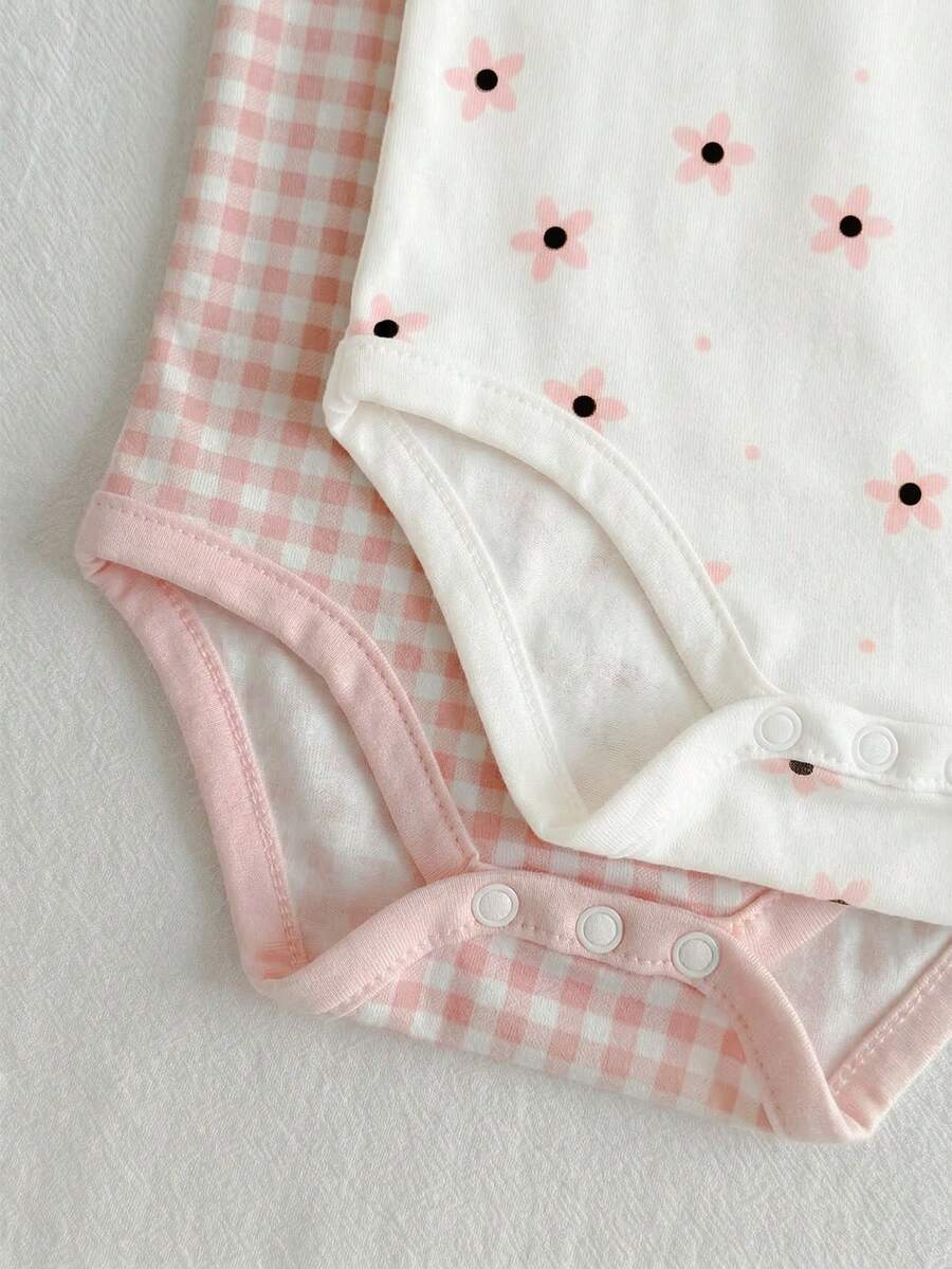 Newborn Baby Girl Floral Botanical Camisole Bodysuit - Rib-Knit 2 Piece Coordinating Set