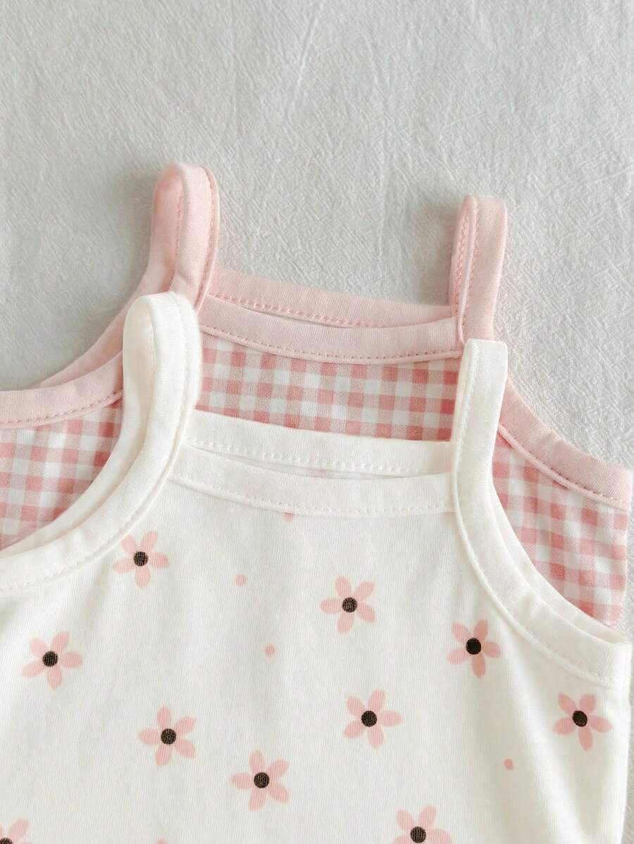 Newborn Baby Girl Floral Botanical Camisole Bodysuit - Rib-Knit 2 Piece Coordinating Set