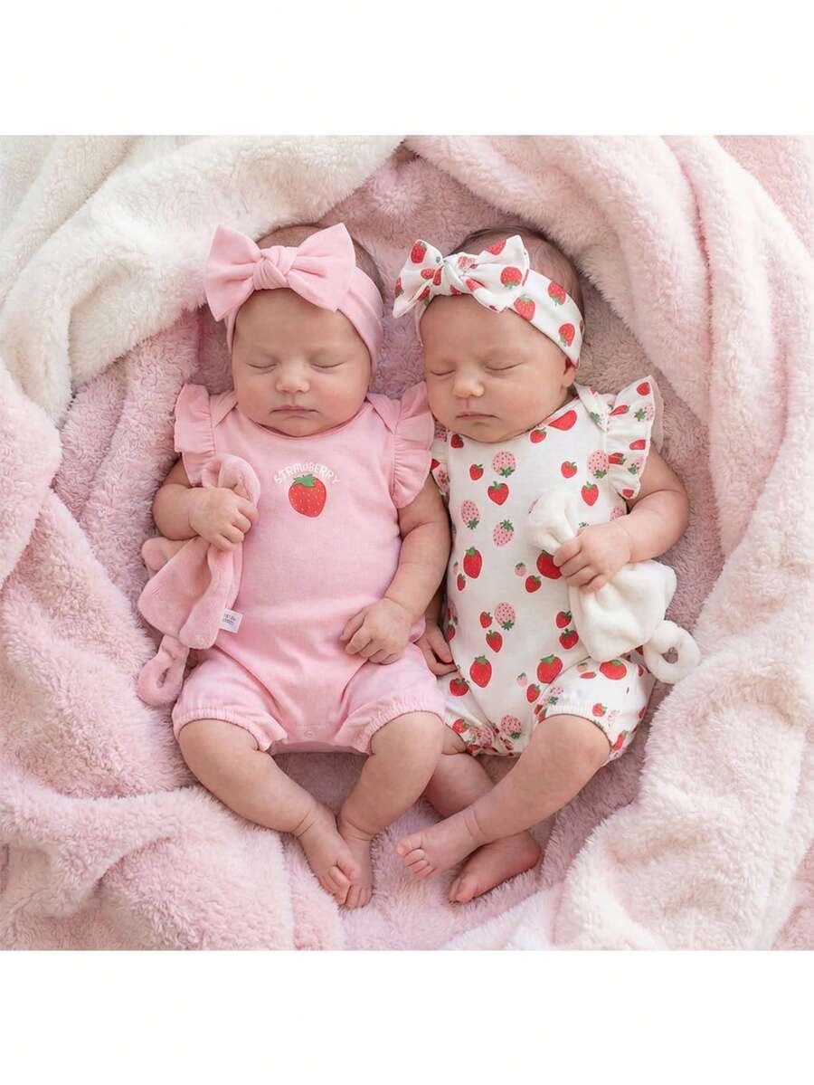 Newborn Soft Knit Summer Romper Set - 3pcs Cute Cartoon Graphic Outfits