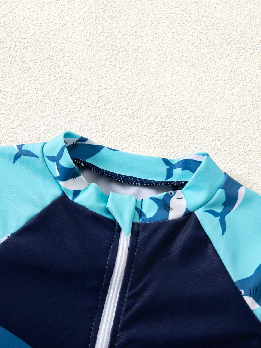Baby Shark Print Long Sleeve One-Piece Swimsuit