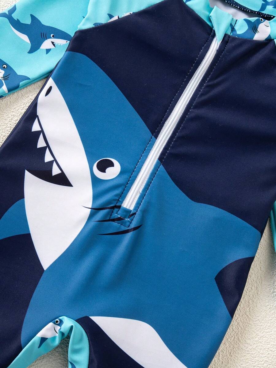 Baby Shark Print Long Sleeve One-Piece Swimsuit