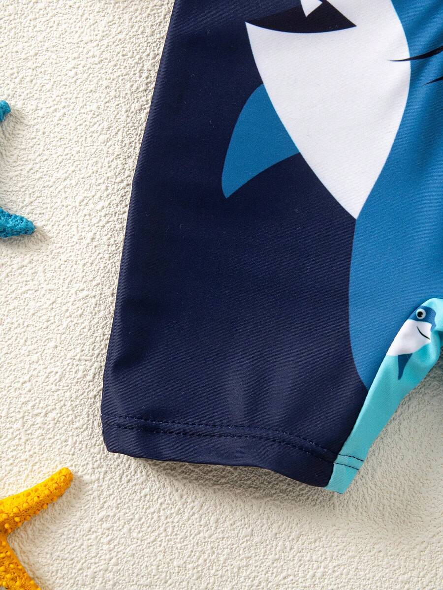Baby Shark Print Long Sleeve One-Piece Swimsuit