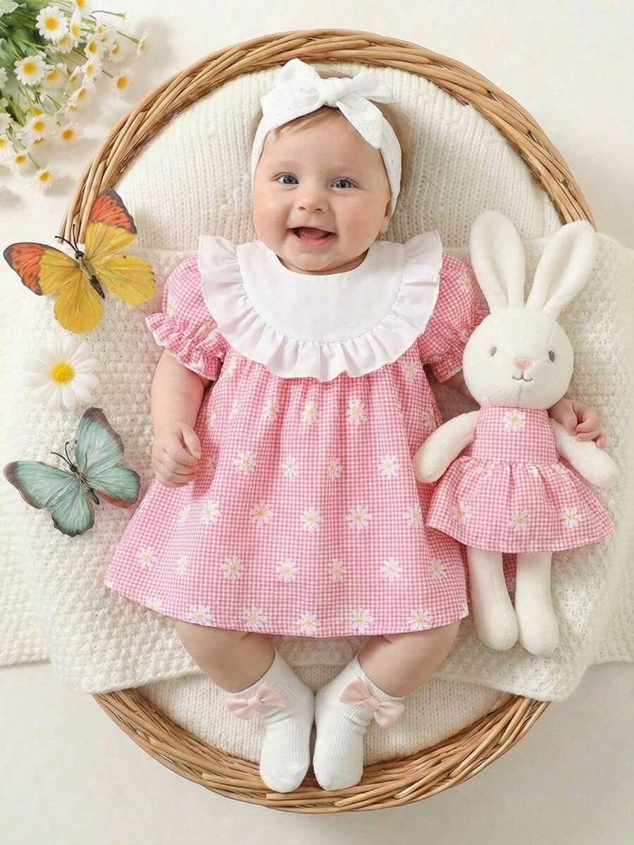 Girls Jacquard Princess Dress with Ruffle Collar for Elegant Summer Parties and Vacations