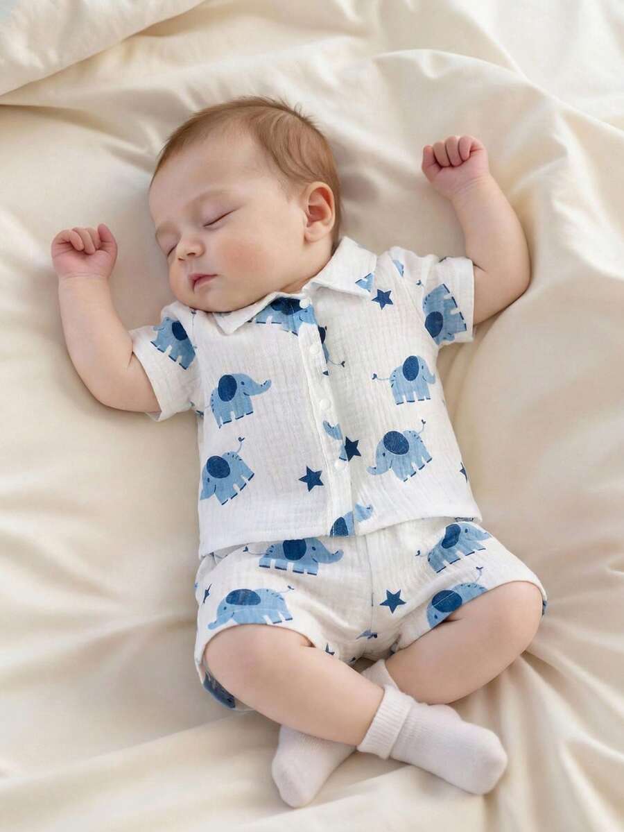 2PCS Baby Boy Gentleman Style Shirt and Shorts Set for Stylish Summer Daily Wear