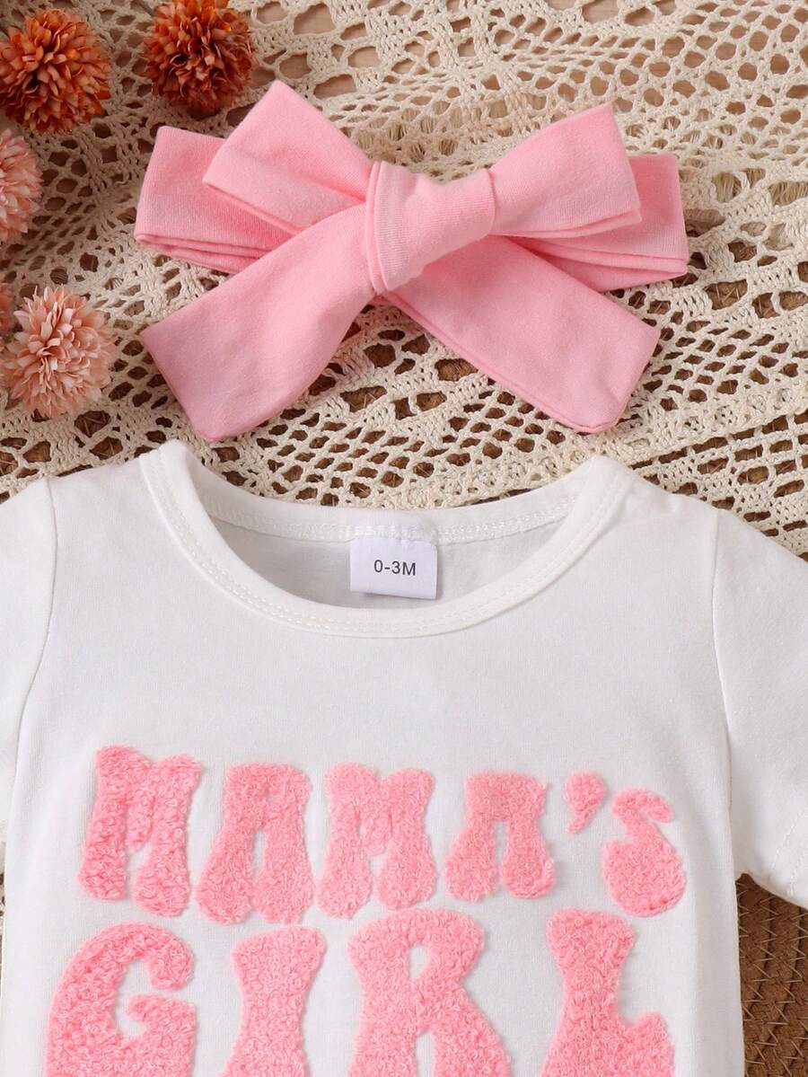Infant Girl 2pcs Letter Embossed Bodysuit and Ruffle Shorts Summer Outfit