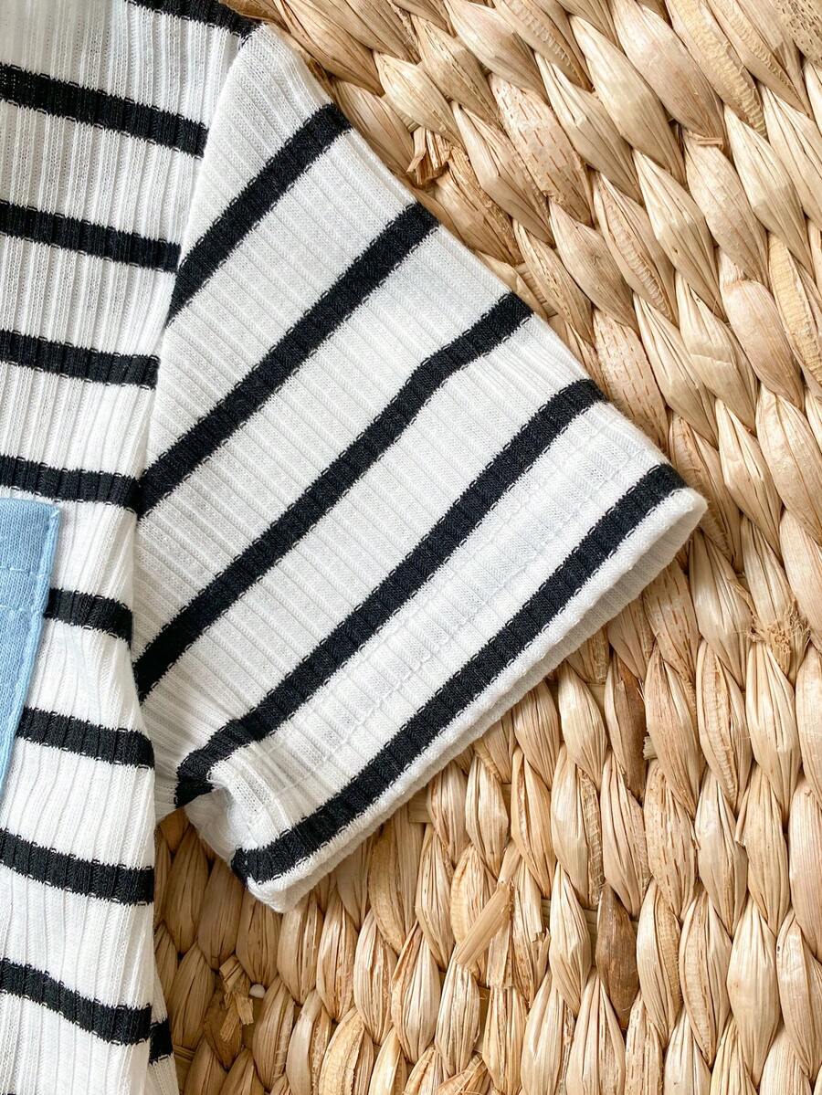 Infant Toddler Boys' Summer Outfit: Striped Waffle Tee and Letter Patch Shorts