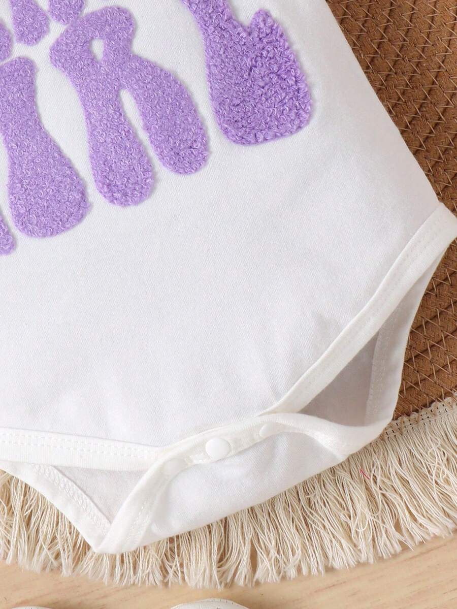 Infant Girl 2pcs Letter Embossed Bodysuit and Ruffle Shorts Summer Outfit