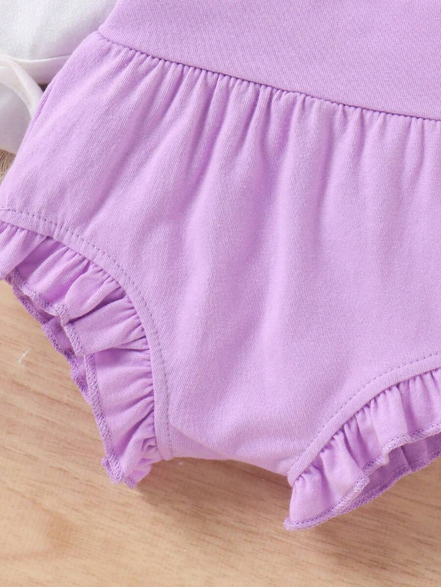 Infant Girl 2pcs Letter Embossed Bodysuit and Ruffle Shorts Summer Outfit
