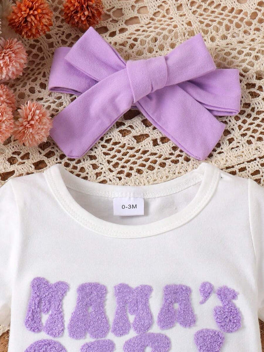 Infant Girl 2pcs Letter Embossed Bodysuit and Ruffle Shorts Summer Outfit