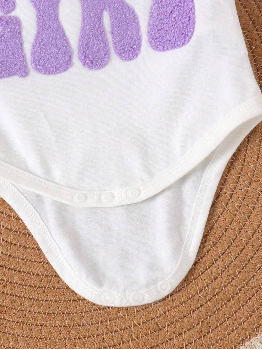 Infant Girl 2pcs Letter Embossed Bodysuit and Ruffle Shorts Summer Outfit
