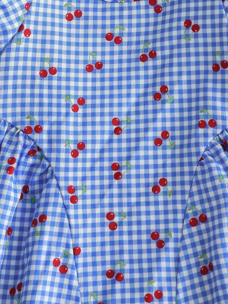 Baby Girls Cherry Plaid Dress And Beret Hat Set Cute Summer Vacation Outfit