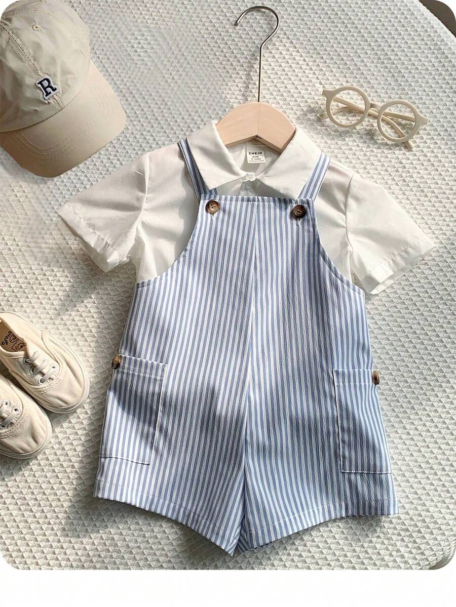 2PCS Baby Duck Striped Sleeveless Romper and Hat Set for Cute Summer Daily Wear