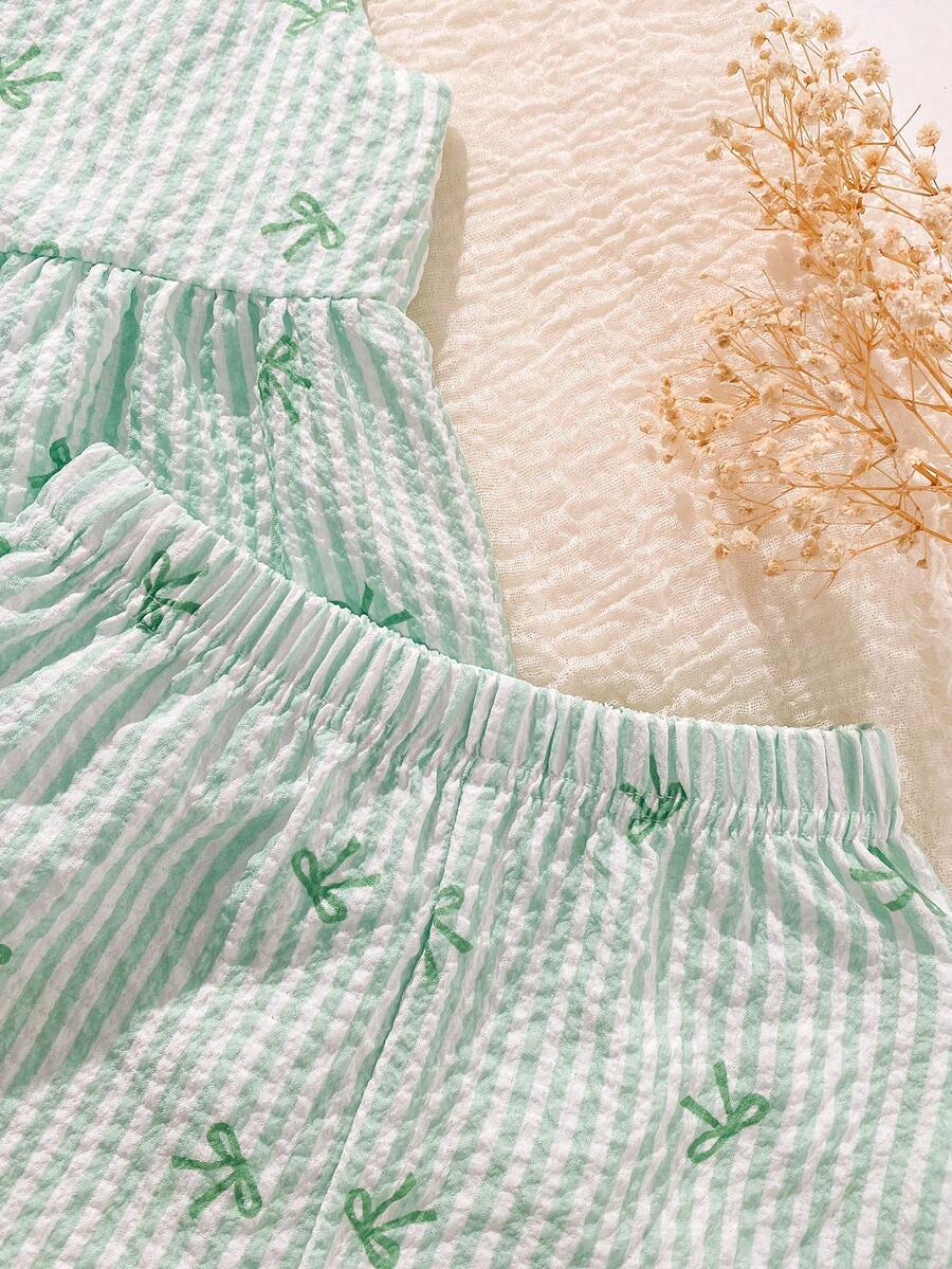 Cute Camisole And Shorts Set For Toddler Girls With Stripe Bow Detail
