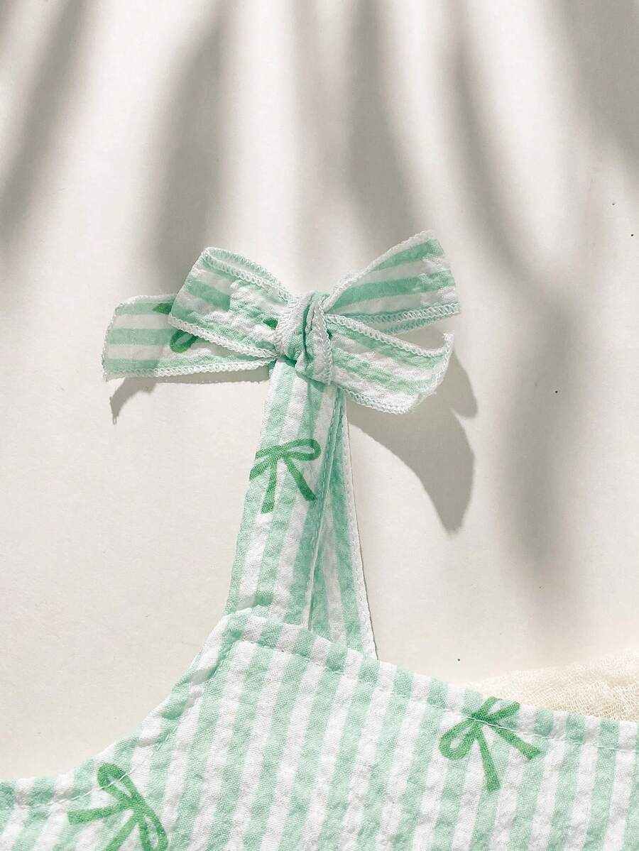 Cute Camisole And Shorts Set For Toddler Girls With Stripe Bow Detail
