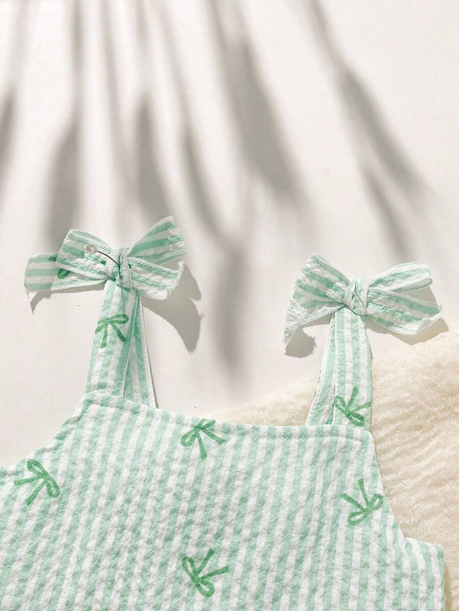 Cute Camisole And Shorts Set For Toddler Girls With Stripe Bow Detail
