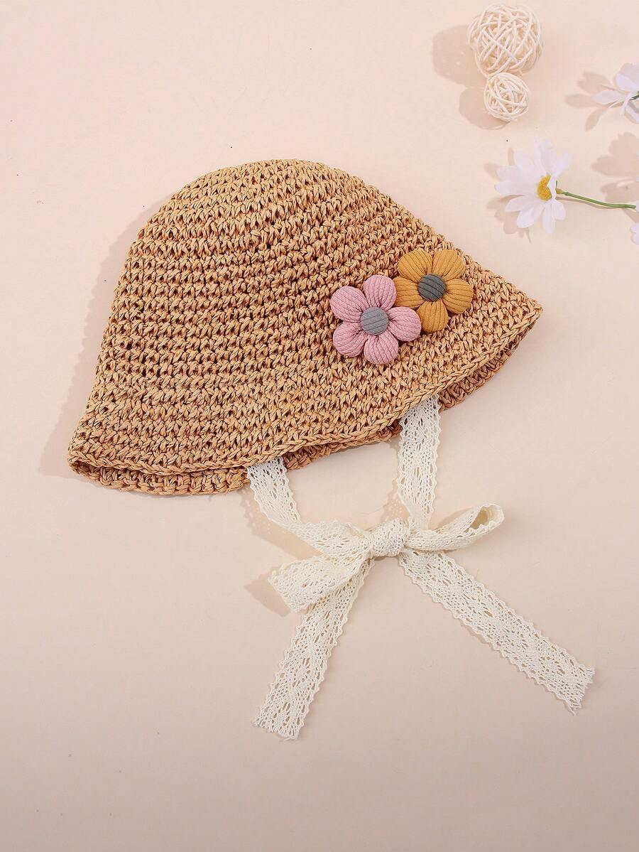 1pc Knitted Lace Bow Sun Hat for Baby and Toddler Casual Wear