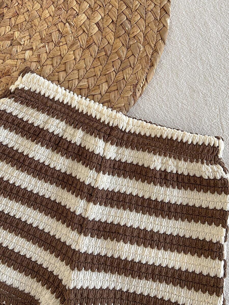 Newborn Boy & Girl Summer Knit Outfit -Cute Cartoon Bear Striped Shirt & Shorts Set