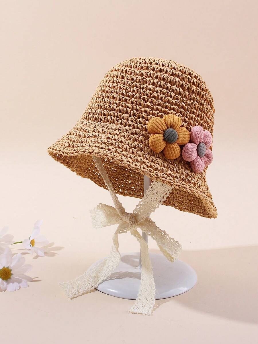 1pc Knitted Lace Bow Sun Hat for Baby and Toddler Casual Wear