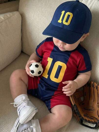 Unisex Newborn Baby Contrast Color Football Jersey Romper Short Sleeve Summer Outfit for Baby Boys Girls