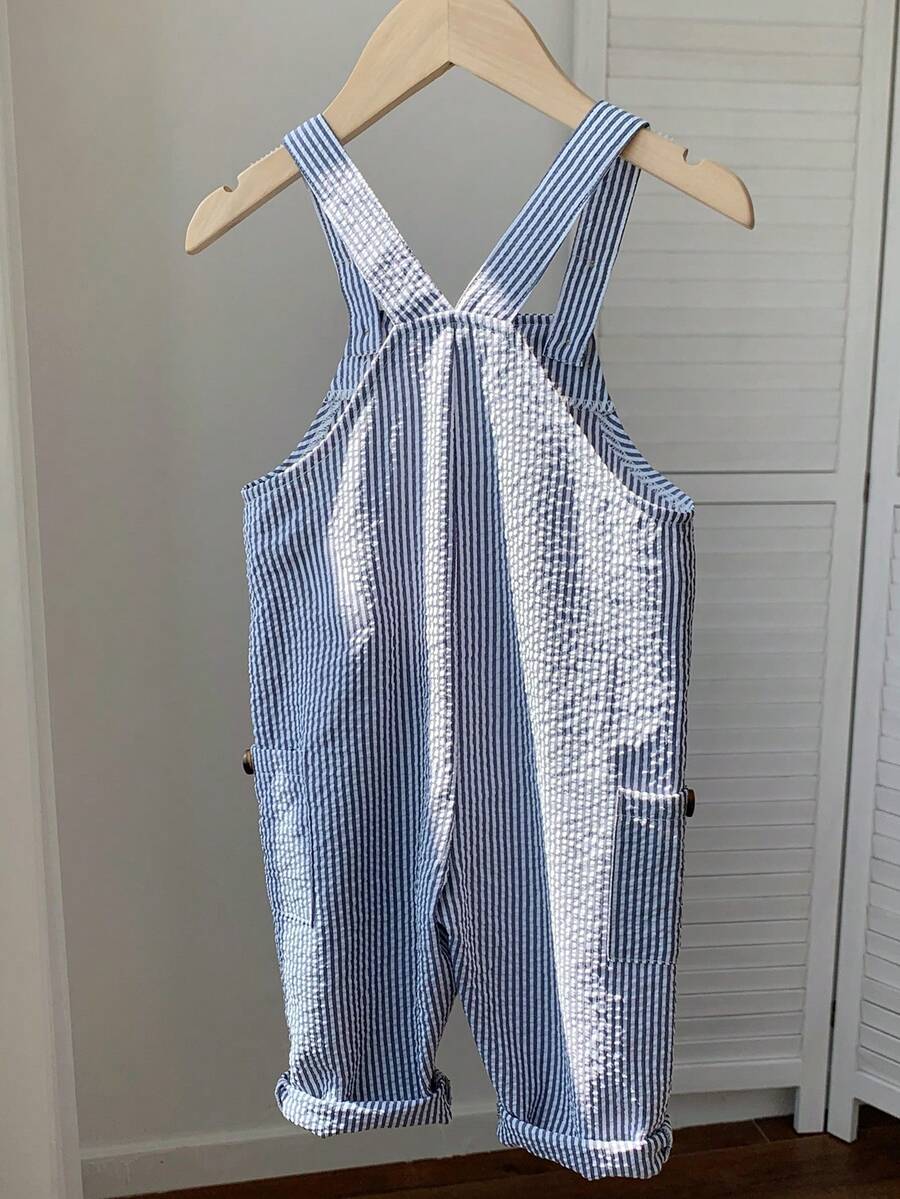 Striped Baby Boys Jumpsuit With Cartoon Bear Design Casual Kids Outfit