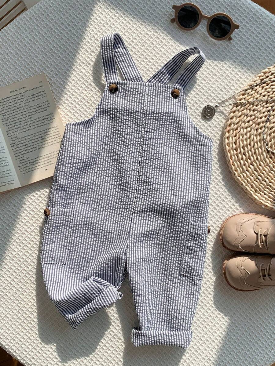 Striped Baby Boys Jumpsuit With Cartoon Bear Design Casual Kids Outfit