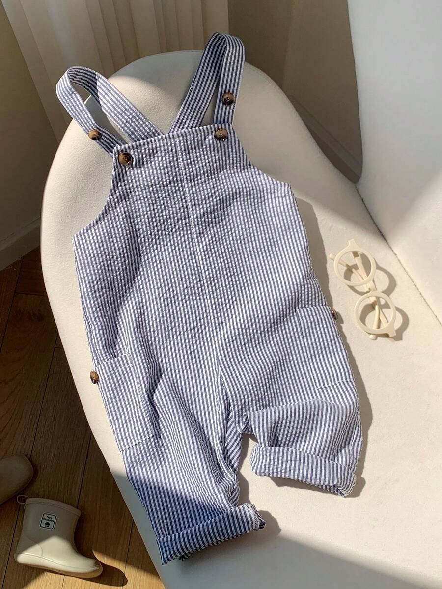 Striped Baby Boys Jumpsuit With Cartoon Bear Design Casual Kids Outfit