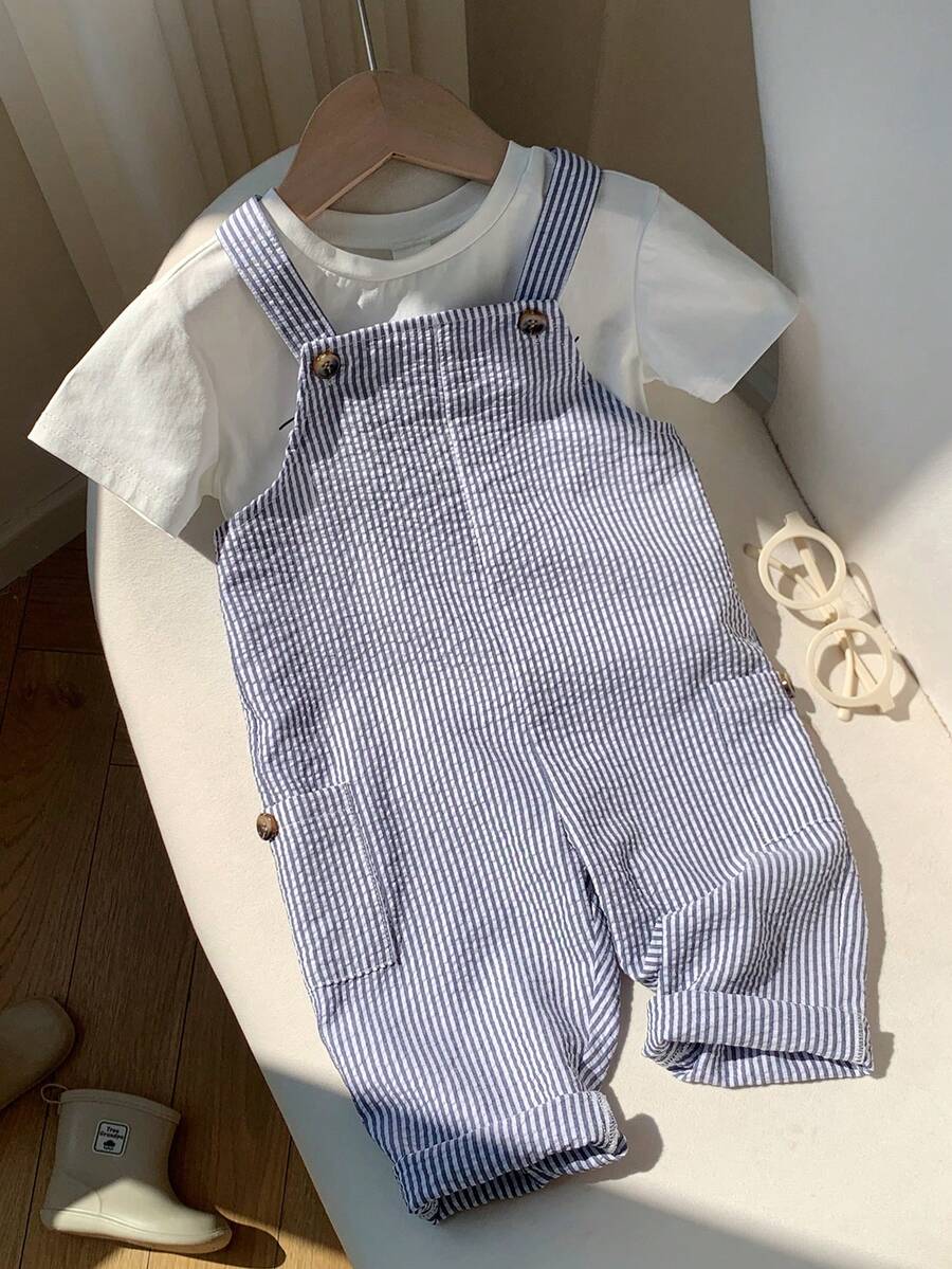 Striped Baby Boys Jumpsuit With Cartoon Bear Design Casual Kids Outfit